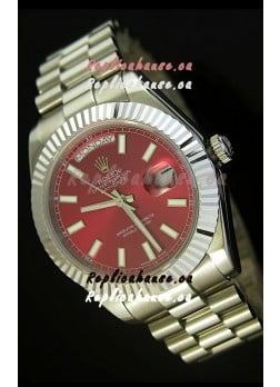 Rolex Day Date II 41MM Swiss Replica Watch - Red Dial - 1:1 Mirror Replica Watch 