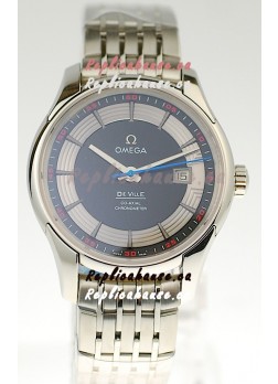 Omega Co Axial De Ville Hour Vision Swiss Replica Steel Watch in Black Dial