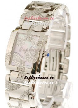 Patek Philippe Twenty Four Swiss Replica Steel Watch in Pink Pearl Dial 