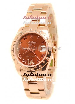 Rolex Datejust Swiss Replica Rose Gold Watch in Brown Dial  - 36MM