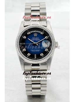 Rolex Day Date Silver Japanese Replica Watch in Blue Dial