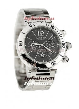 Cartier Pasha Seatimer Japanese Replica Watch in Black Dial
