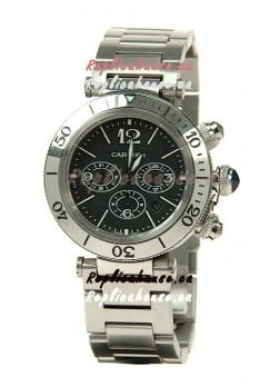 Cartier Pasha Seatimer Swiss Replica Automatic Watch in Black Dial