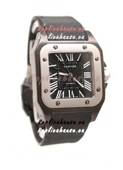 Cartier Santos 100 Swiss Replica Watch in Black Dial