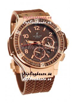 Hublot Big Bang Pink Gold Swiss Watch with Baguatte Diamonds