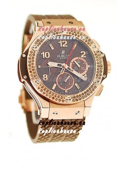 Hublot Big Bang 18K Pink Gold Casing Swiss Watch in Brown Dial