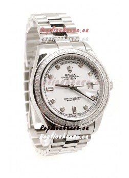 Rolex Day Date Silver Swiss Mens Watch