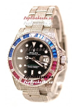 Rolex GMT Masters II 2011 Edition Swiss Replica Watch with Diamonds Casing and Bezel