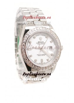 Rolex Day Date Silver Swiss Mens Watch