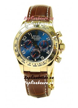Rolex Daytona Cosmograph Swiss Replica Gold Plated Watch in Blue Dial