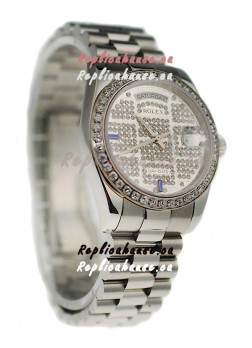 Rolex Day Date Silver Swiss Mens Watch in Diamond Dial
