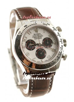 Rolex Daytona Cosmograph Swiss Replica Watch in Brown Leather Strap