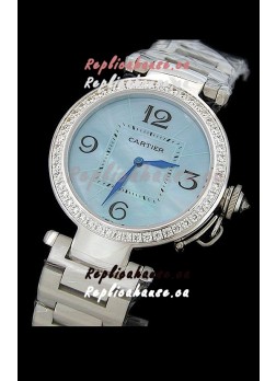 Cartier Pasha de Swiss Replica Automatic Watch in Light Blue Dial