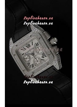 Cartier Santos Swiss Replica Watch with Diamonds Embedded Casing