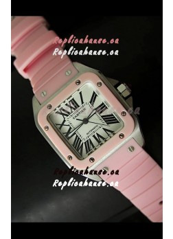 Cartier Santos 100 Swiss Ladies Automatic Replica Watch in Pink