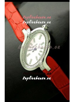 Delices De Cartier Ladies Replica Japanese Watch in Red Leather Strap
