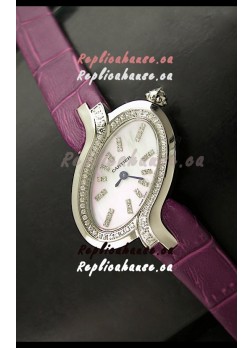 Delices De Cartier Ladies Replica Japanese Watch in Pink Leather Strap