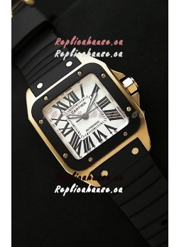 Cartier Santos 100 Swiss Replica Watch in Black Bezel