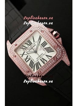 Cartier Santos 100 Swiss Automatic Replica Watch in Rose Gold