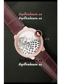 Ballon De Cartier Watch in Pink Gold Casing with Diamonds Bezel
