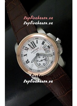 Cartier Calibre de Japanese Replica Steel Watch in Brown Leather Strap