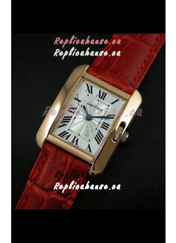 Cartier Louis Japanese Replica Ladies Rose Gold Watch in Red Strap