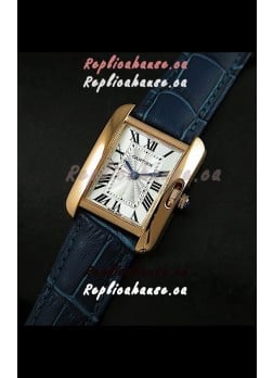 Cartier Louis Japanese Replica Ladies Rose Gold Watch in Blue Strap