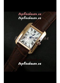 Cartier Louis Japanese Replica Ladies Rose Gold Watch in BrownStrap