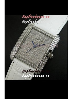 Cartier Tank Anglaise Ladies Replica Watch in Steel/White Strap