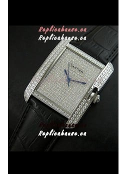 Cartier Tank Anglaise Ladies Replica Watch in Steel/Black Strap