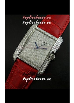 Cartier Tank Anglaise Ladies Replica Watch in Steel/Red Strap