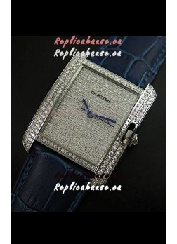 Cartier Tank Anglaise Ladies Replica Watch in Steel/Purple Strap