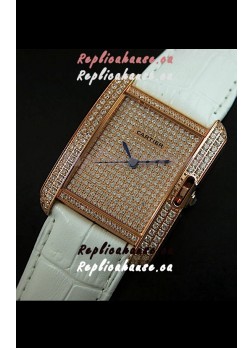 Cartier Tank Anglaise Ladies Replica Watch in Gold Case/White Strap