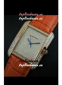 Cartier Tank Anglaise Ladies Replica Watch in Gold Case/Brown Strap