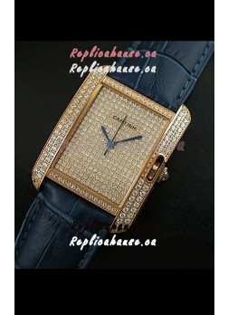 Cartier Tank Anglaise Ladies Replica Watch in Gold Case/Purple Strap