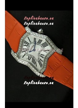 Cartier Tank Folle Ladies Replica Watch in Steel Case/Orange Strap
