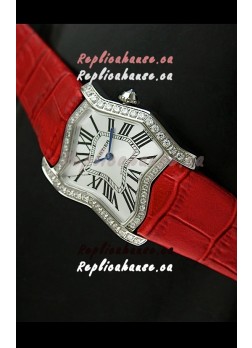 Cartier Tank Folle Ladies Replica Watch in Steel Case/Red Strap
