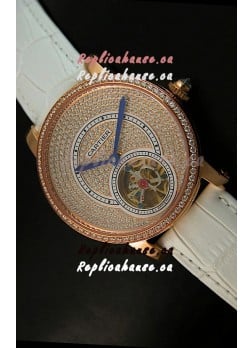 Ronde De Cartier Tourbillon Replica Watch Pink Gold Case - White Strap