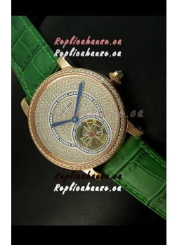 Ronde De Cartier Tourbillon Replica Watch Pink Gold Case - Green Strap