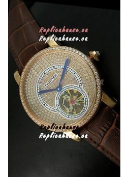 Ronde De Cartier Tourbillon Replica Watch Pink Gold Case - Dark Brown Strap