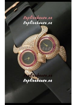 Chopard Animal World Ladies Owl Black Full Diamond Watch with Gold Plating
