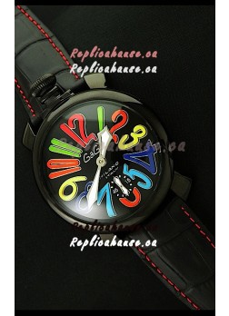 Gaga Milano Italy Japanese Replica PVD Watch in Black Dial