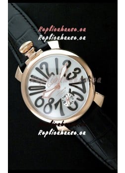 Gaga Milano Italy Japanese Replica Rose Gold Watch in Black Arabic Markers