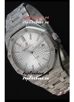 Audemars Piguet Royal Oak Frosted Self-Winding White Gold White Dial 1:1 Mirror Replica Watch 