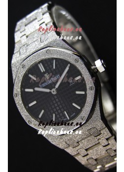 Audemars Piguet Royal Oak Frosted White Gold QUARTZ Watch Black Dial 33MM - 1:1 Mirror Replica 