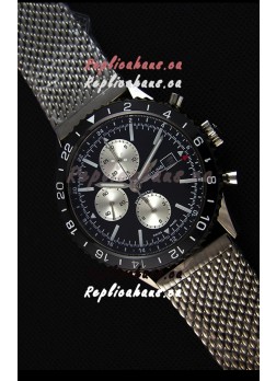 Breitling Chronoliner Steel-Black Mesh Strap in Black Dial Swiss Replica Watch 