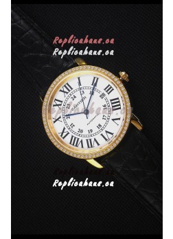 Cartier "Ronde De Cartier" Yellow Gold Case watch with Lab Created Diamonds Bezel