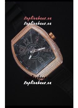 Franck Muller Vanguard Gold Swiss Replica Watch in Black Dial 