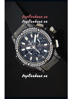 Hublot Big Bang Carbon Dial Diamonds Studded PVD Case Swiss Watch 