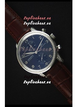 IWC Portuguese Chronograph Black Dial Brown Strap with Diamonds 1:1 Mirror Replica Watch